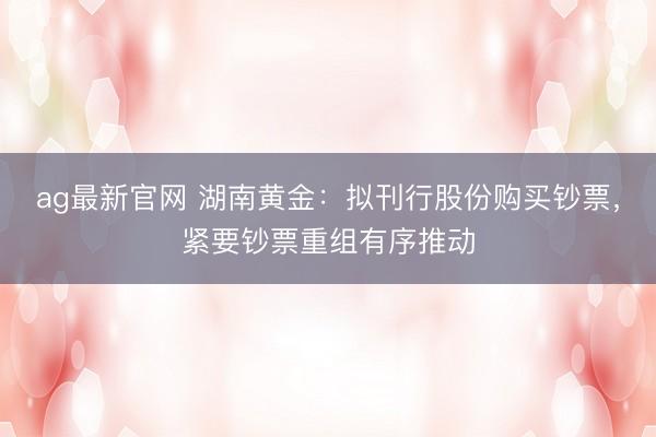 ag最新官网 湖南黄金：拟刊行股份购买钞票，紧要钞票重组有序推动